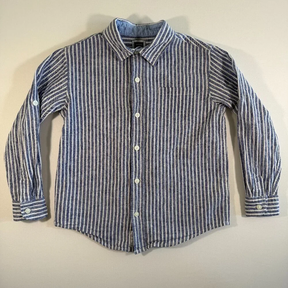 JANIE AND JACK Linen Cotton Blue Striped Button Down 5T